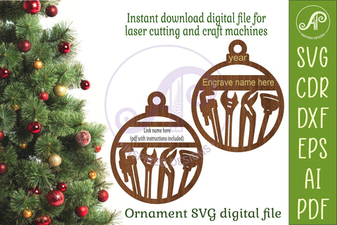 Plumber Christmas Ornament SVG | Pipe Wrench Tools Laser Cut SVG APInspireddesigns 