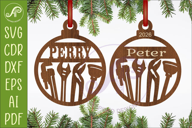 Plumber Christmas Ornament SVG | Pipe Wrench Tools Laser Cut SVG APInspireddesigns 