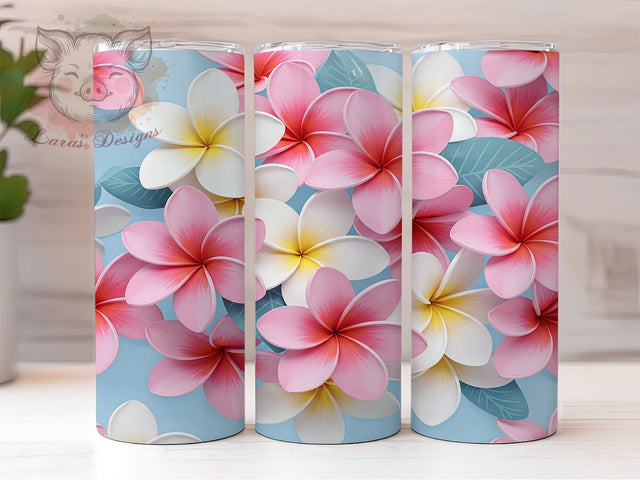 Plumeria 3D Floral 20oz Hawaiian Tumbler, Plumeria Tumbler, 3D Floral Design, Tropical Wrap, 20oz Sublimation, Hawaiian Decor, Flower Gift, Summer Art Sublimation Lara' s Designs 
