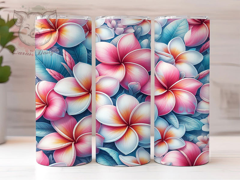 Plumeria 3D Floral 20oz Hawaiian Tumbler, Plumeria Tumbler, 3D Floral Design, Tropical Wrap, 20oz Sublimation, Hawaiian Decor, Flower Gift, Summer Art Sublimation Lara' s Designs 