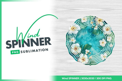 Plumeria and tropical leaves wind spinner round png Sublimation Regulrcrative 