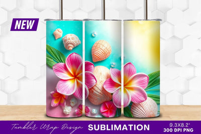 Plumeria Flowers And Seashells With Tumbler Png Sublimation Regulrcrative 