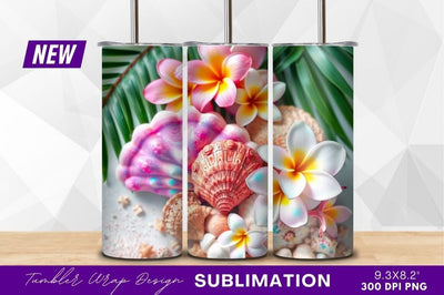 Plumeria flowers with seashells tumbler png Sublimation Regulrcrative 