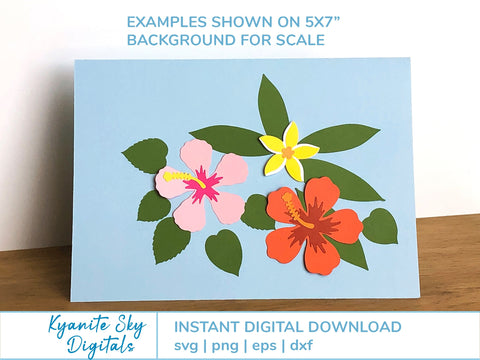 Plumeria Hibiscus SVG cut files tropical flowers with leaves SVG Kyanite Sky Digitals 