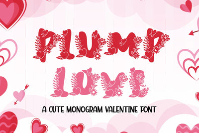 Plump Love Monogram - A Love and Floral Valentine Font Font Mozzatype 