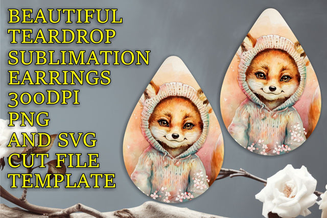 PNG, High-resolution sublimation file for teardrop earrings, Animals Sublimation HoodArtCraft 