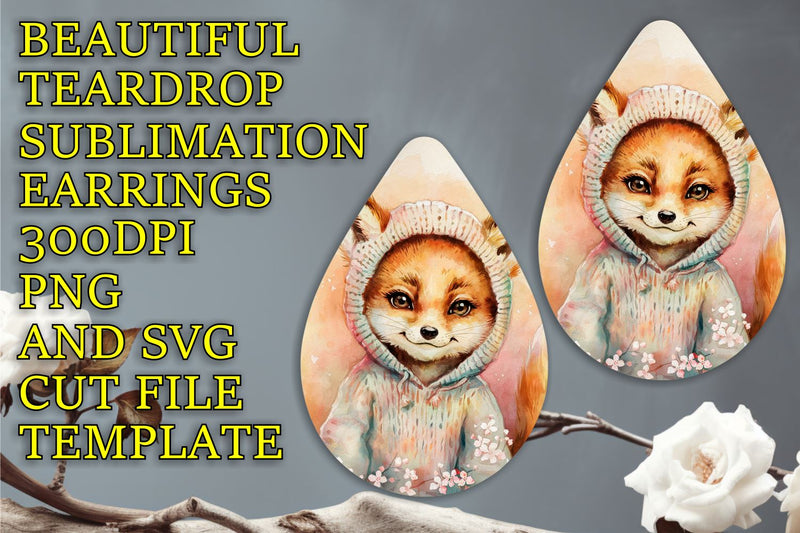 PNG, High-resolution sublimation file for teardrop earrings, Animals Sublimation HoodArtCraft 