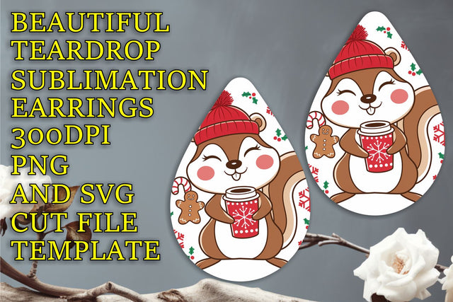PNG, Trendy sublimation template for teardrop earrings, Christmas Sublimation HoodArtCraft 