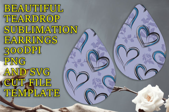 PNG, Trendy sublimation template for teardrop earrings, Heart Sublimation HoodArtCraft 