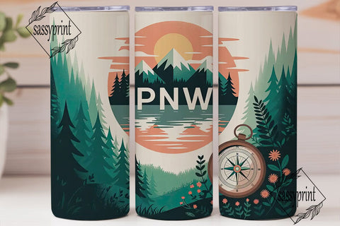 PNW Nature Scene 20oz Tumbler Wrap Sublimation sassyprint 