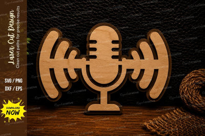 Podcast Microphone Sound Waves Laser Cut SVG Design SVG Regulrcrative 
