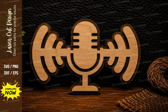 Podcast Microphone Sound Waves Laser Cut SVG Design SVG Regulrcrative 