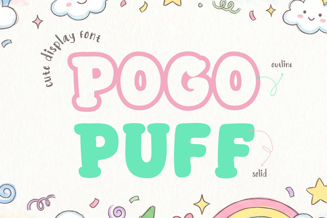 Pogo Puff Cute Display Font – Fun Rounded Playful Style | Outlined Font Mozzatype 