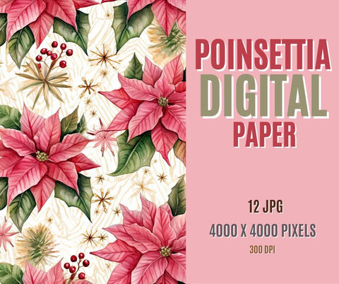 Poinsettia And Candy Canes Wallpapers With Flowers Instant Download | Poinsettia Digital Paper Pack | Poinsettia Digital Plaid Paper | Tartan Digital Paper Sublimation PrintingLife 