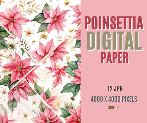 Poinsettia And Candy Canes Wallpapers With Flowers Instant Download | Poinsettia Digital Paper Pack | Poinsettia Digital Plaid Paper | Tartan Digital Paper Sublimation PrintingLife 