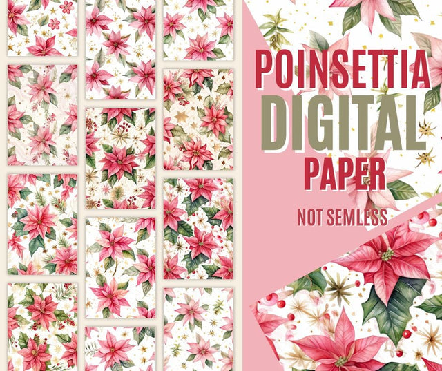 Poinsettia And Candy Canes Wallpapers With Flowers Instant Download | Poinsettia Digital Paper Pack | Poinsettia Digital Plaid Paper | Tartan Digital Paper Sublimation PrintingLife 