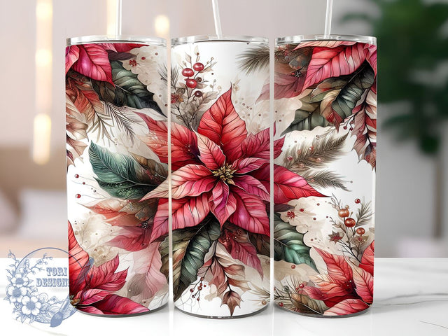 Poinsettia Christmas 20oz Skinny Tumbler, Poinsettia Flower Tumbler Png, Straight & Tapered Tumbler Wrap, Instant Digital Download Sublimation ToriDesigns 