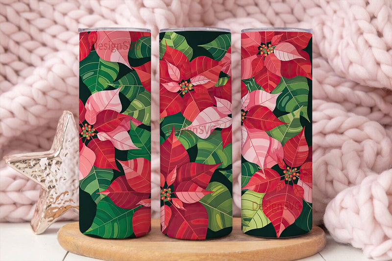 Poinsettia Christmas 20oz Tumbler Wrap Sublimation DesignSVG 