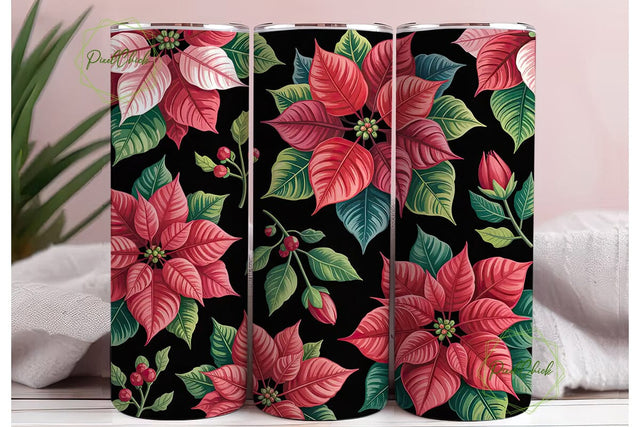 Poinsettia Christmas 20oz Tumbler Wrap Sublimation PixelChick 
