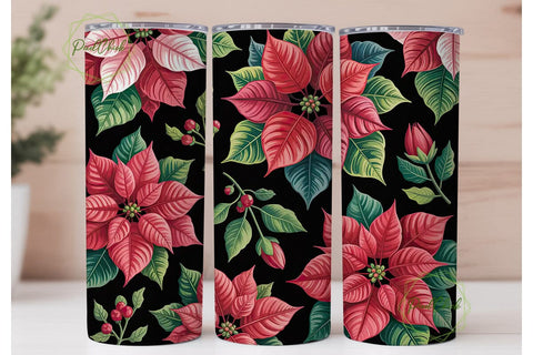 Poinsettia Christmas 20oz Tumbler Wrap Sublimation PixelChick 
