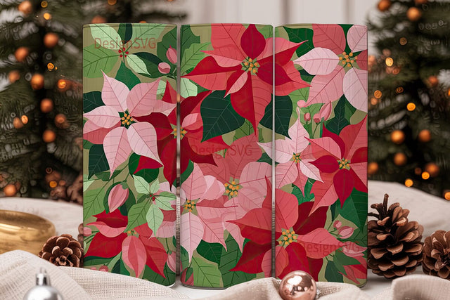 Poinsettia Floral 20oz Tumbler Wrap Sublimation DesignSVG 