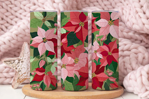 Poinsettia Floral 20oz Tumbler Wrap Sublimation DesignSVG 