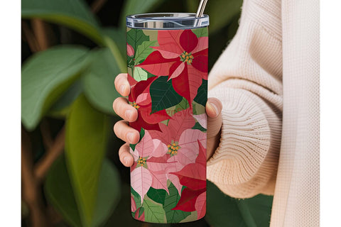 Poinsettia Floral 20oz Tumbler Wrap Sublimation DesignSVG 