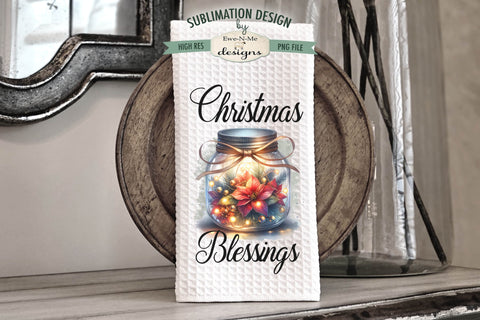 Poinsettia Jars Christmas Kitchen Towel Sublimation Designs Sublimation Ewe-N-Me Designs 