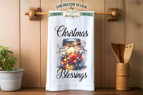 Poinsettia Jars Christmas Kitchen Towel Sublimation Designs Sublimation Ewe-N-Me Designs 