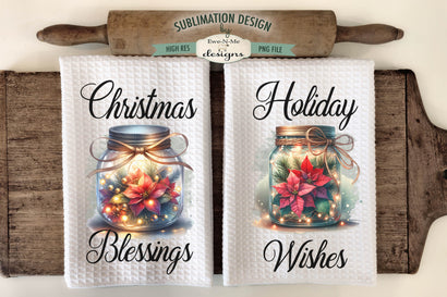 Poinsettia Jars Christmas Kitchen Towel Sublimation Designs Sublimation Ewe-N-Me Designs 