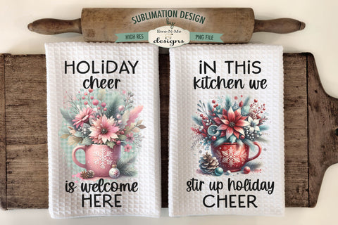 Poinsettia Mugs | Christmas Cups Kitchen Towel Sublimation Sublimation Ewe-N-Me Designs 
