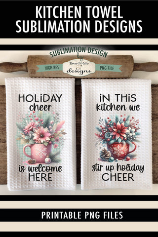 Poinsettia Mugs | Christmas Cups Kitchen Towel Sublimation Sublimation Ewe-N-Me Designs 