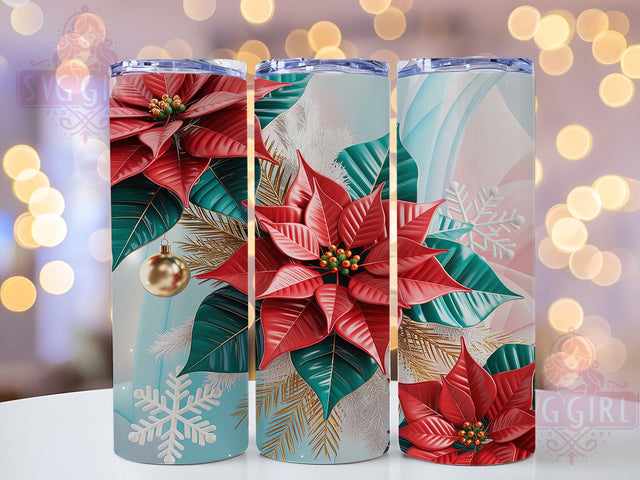 Poinsettia Snowflake Christmas Tumbler, Snowflakes Design, Christmas Wrap, Holiday Tumbler, Winter Pattern, 20oz Tumbler, Sublimation Print Sublimation SvggirlplusArt 