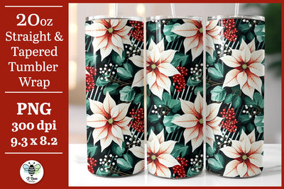 Poinsettia Tumbler Wrap | Christmas Tumbler PNG Sublimation B Renee Design 