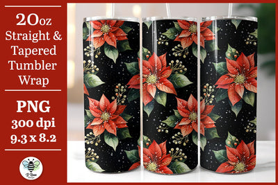 Poinsettia Tumbler Wrap | Christmas Tumbler PNG Sublimation B Renee Design 
