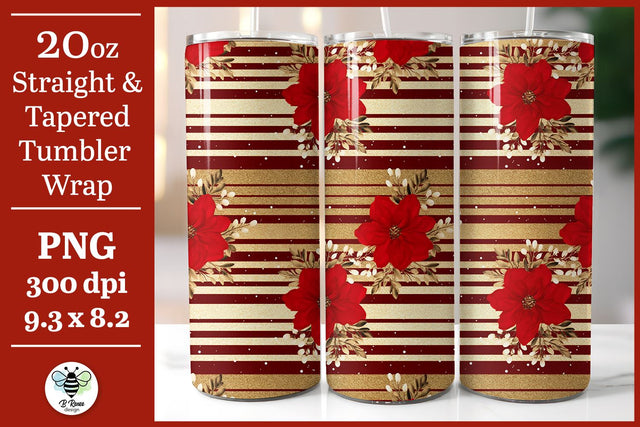 Poinsettia Tumbler Wrap | Christmas Tumbler Sublimation Sublimation B Renee Design 