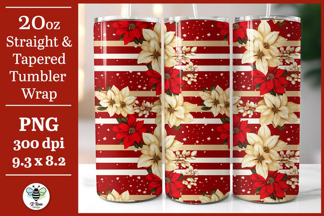 Poinsettia Tumbler Wrap | Christmas Tumbler Sublimation Sublimation B Renee Design 