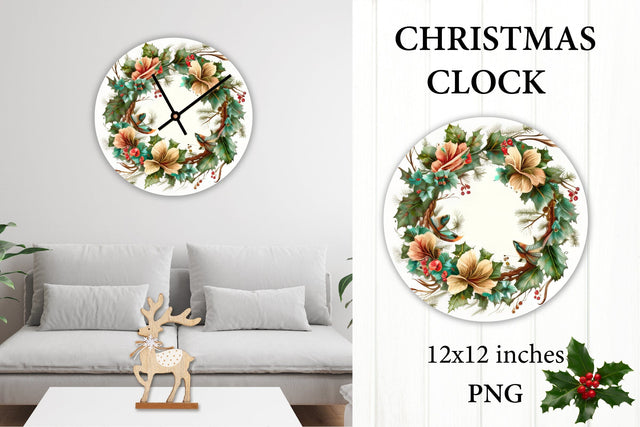 Poinsettia Wreath Sublimation. Clock Face PNG. Sublimation Olga Terlyanskaya 