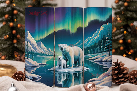 Polar Bear Aurora 20oz Tumbler Wrap Sublimation DesignSVG 