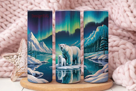 Polar Bear Aurora 20oz Tumbler Wrap Sublimation DesignSVG 
