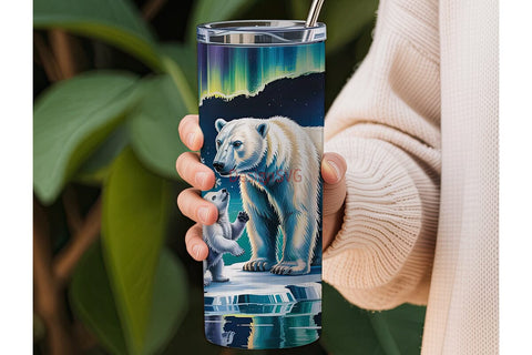 Polar Bear Aurora 20oz Tumbler Wrap Sublimation DesignSVG 