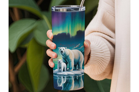 Polar Bear Aurora 20oz Tumbler Wrap Sublimation DesignSVG 