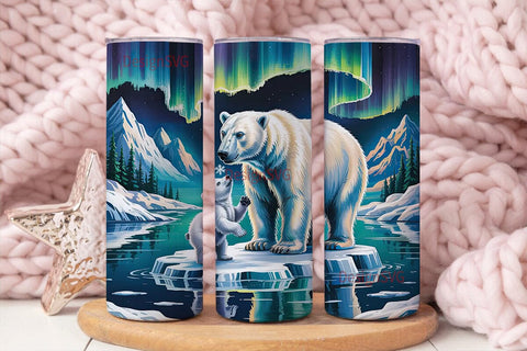Polar Bear Aurora 20oz Tumbler Wrap Sublimation DesignSVG 