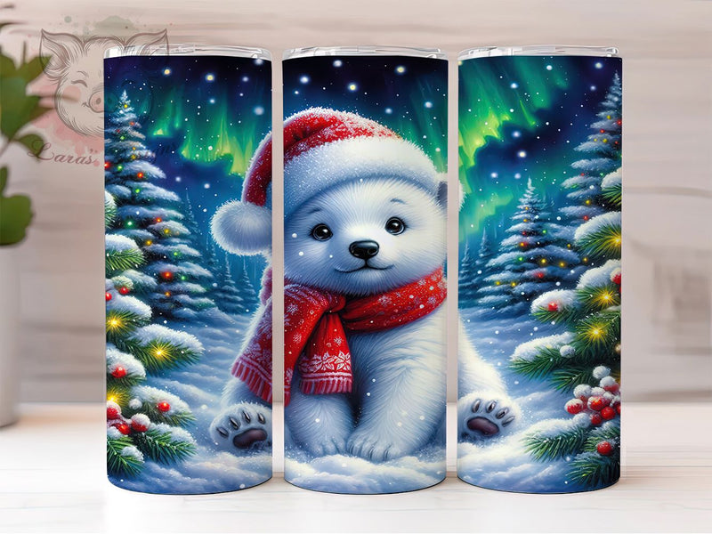 Polar Bear Aurora Christmas Tumbler, Aurora Northern Lights Sublimation Design, Festive Polar Bear Art, 20oz Holiday Tumbler, Whimsical Bear Mug, Stylish Christmas Cup, Cozy Aurora Wrap Sublimation Lara' s Designs 
