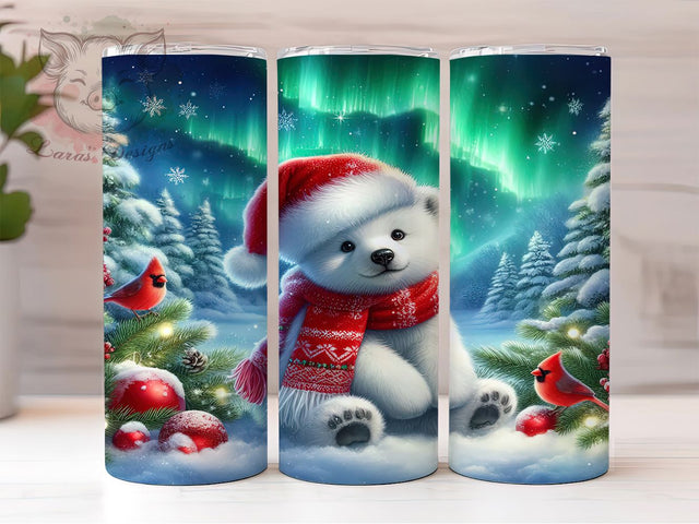 Polar Bear Aurora Christmas Tumbler, Aurora Northern Lights Sublimation Design, Festive Polar Bear Art, 20oz Holiday Tumbler, Whimsical Bear Mug, Stylish Christmas Cup, Cozy Aurora Wrap Sublimation Lara' s Designs 