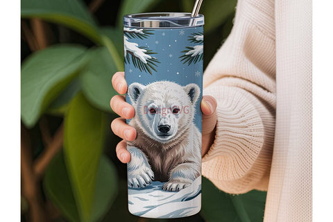 Polar Bear Cub 20oz Tumbler Wrap Sublimation DesignSVG 