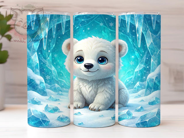 Polar Bear Cub Winter 20oz Tumbler, Arctic Animal, Cute Polar Bear, Winter Theme, Snowy Design, Skinny Tumbler, Sublimation PNG Sublimation Lara' s Designs 