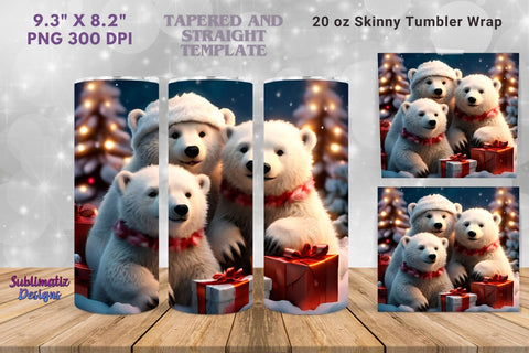Polar Bear Family Christmas Tumbler Wrap | Christmas Tumbler Wrap 20 oz Skinny Straight & Tapered Sublimation Design Sublimation Sublimatiz Designs 