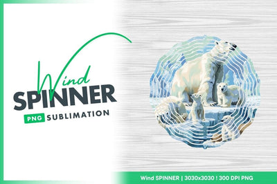 Polar Bear Family Illustration on Snowy Ice with Blue and White Background Sublimation Regulrcrative 