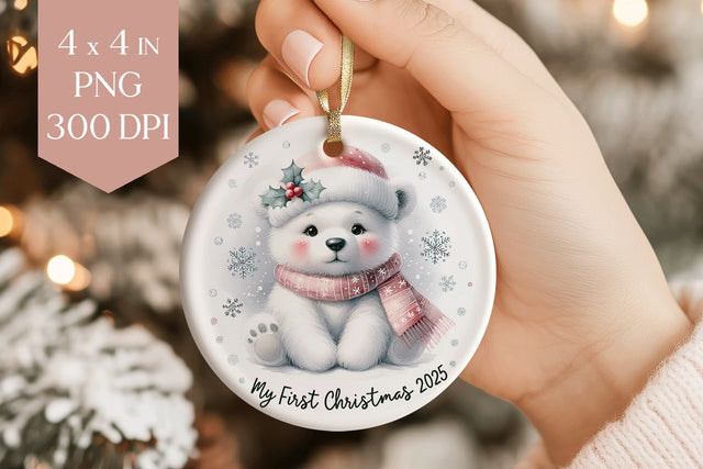 Polar Bear My First Christmas 2025 Ornament PNG Sublimation BijouBay 